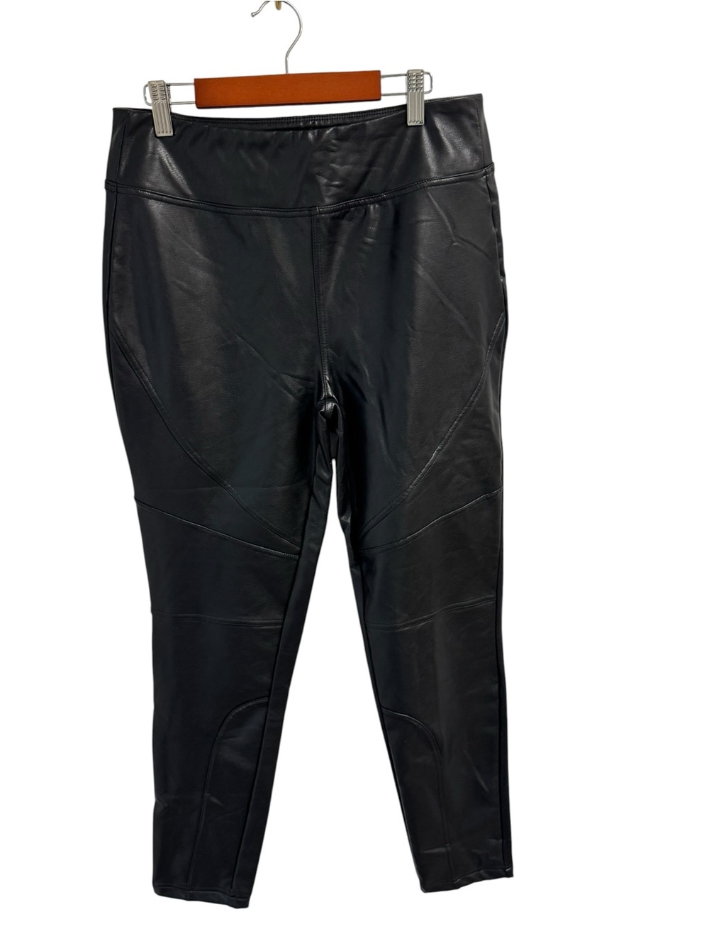 Black Faux Leather Leggings‎ BBJ Los Angeles High Rise Wide Elastic Pull On M